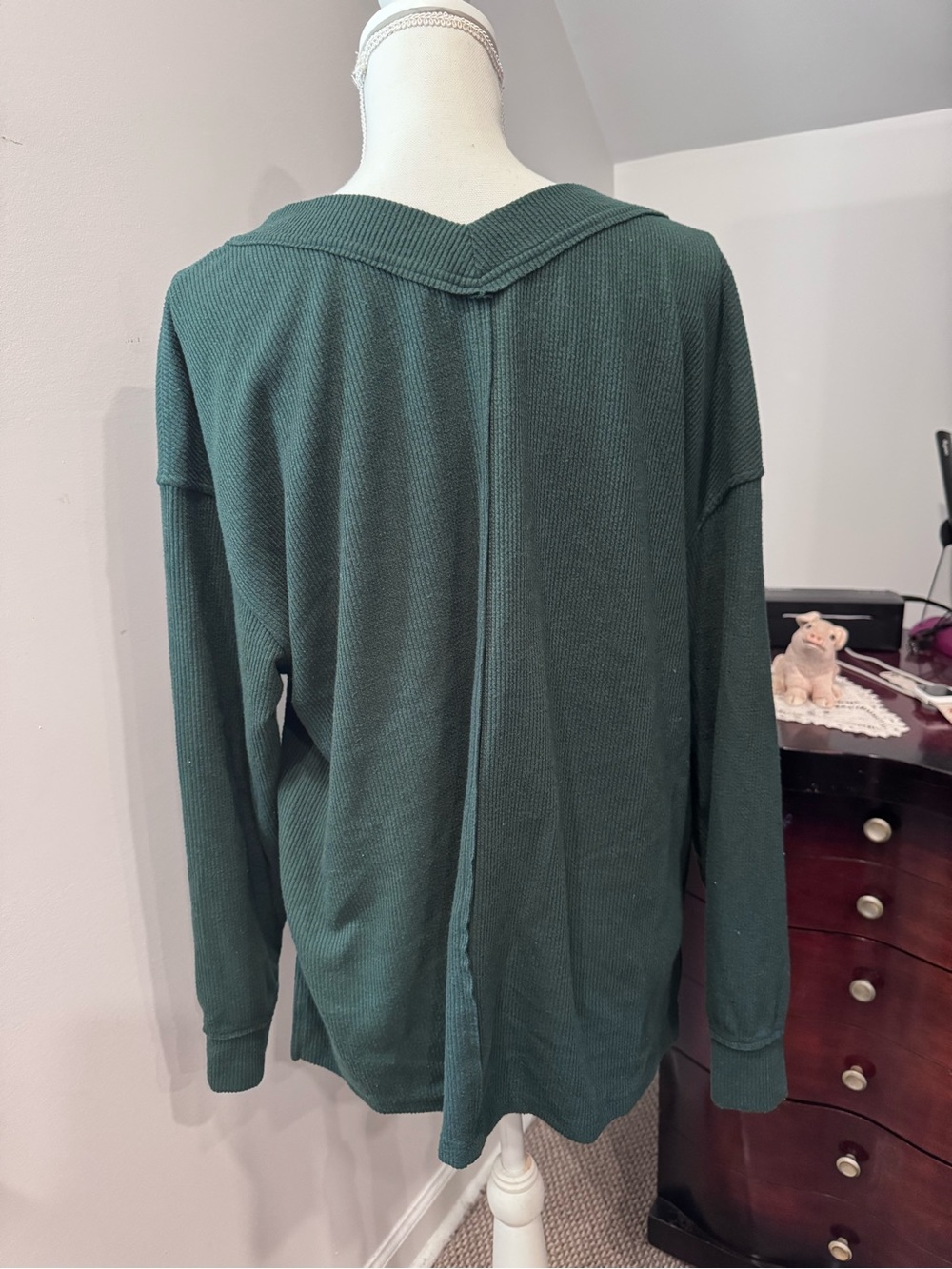 V-Neck Lightweight Knit Sweater - Teal Green - Picture 4 of 7